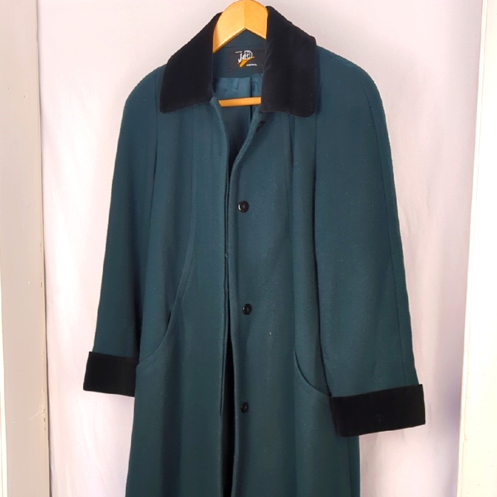 VINTAGE JO-D Women's Forest Green Black Wool Trench Coat